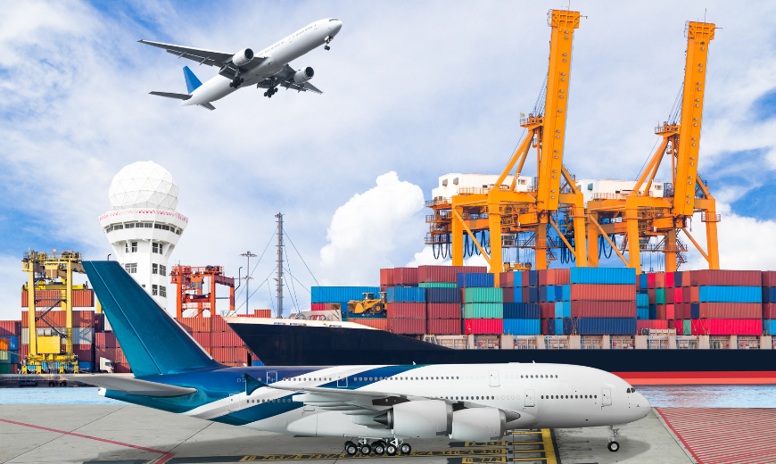 photo of airplanes and a cargo ship providing comprehensive freight services